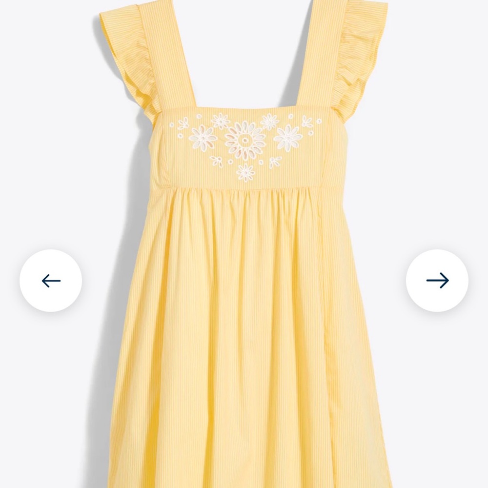 NWT-Draper James Maddie Embroidered Babydoll Dress in Yellow Stripe